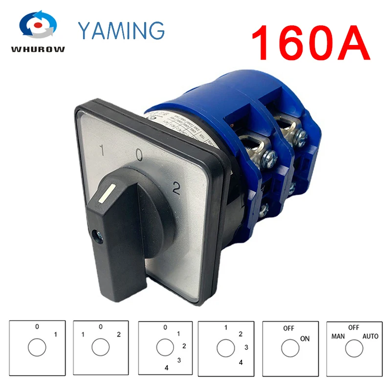 

LW26-160A Rotary Cam Switch Two Poles 8 Terminals Dual Power Control Multi Position 160A 690V Silver Contact YMW26-160/2