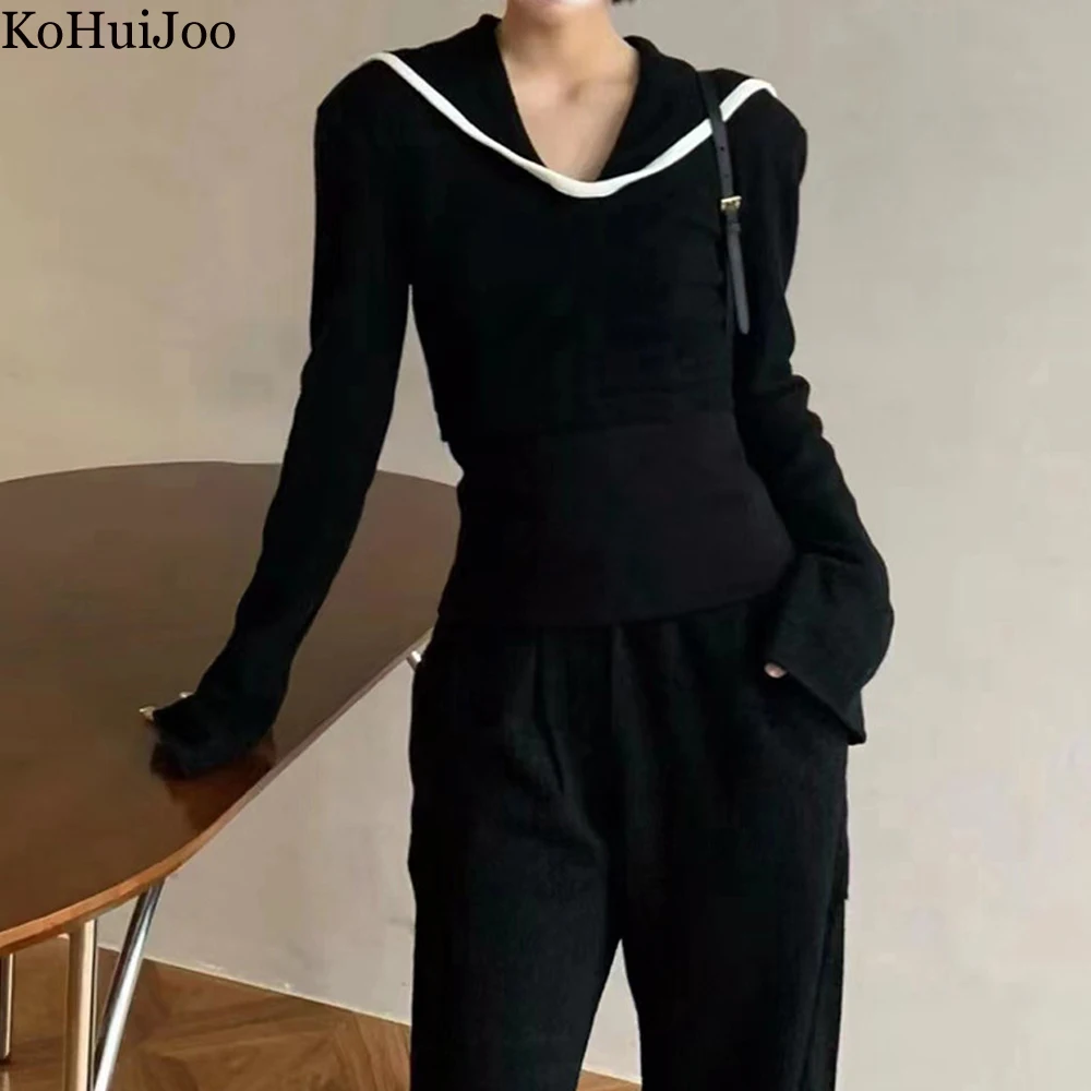 

2023 Spring Autumn Sailor Collar Sweater Women Slim Long-sleeved Pullovers Female Casual Fashion Preppy Style Knitwear