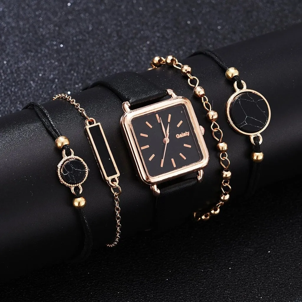 

Gaiety Brand 5pcs Set Women Watches Fashion Leather Band Watch For Women Square Dial Ladies Quartz Wristwatches Female Clock