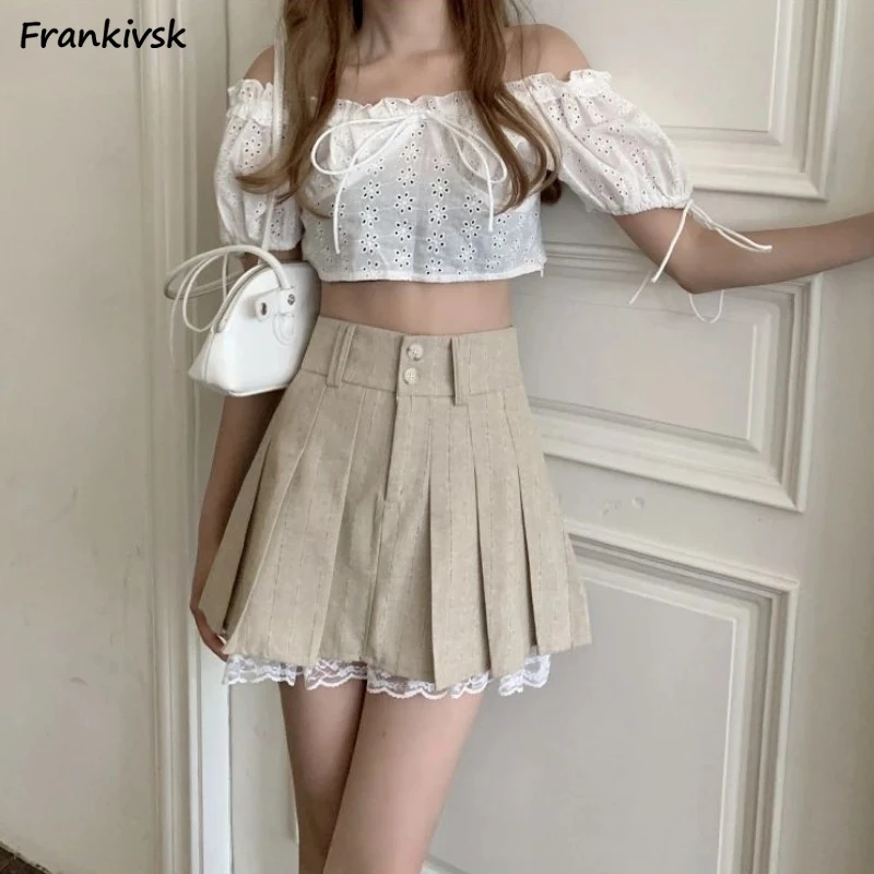 

Lace Pleated Skirts Women Korean Style All-match Hotsweet Aesthetic Empire Fashion College Summer Youthful Popular Clothing Chic