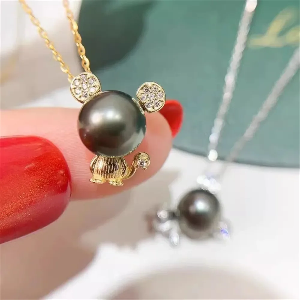 

DIY Pearl Accessories S925 Sterling Silver Pendant Empty Gold-plated Fashion Necklace Pendant Fit 8-9mm Round Flat Beads D372