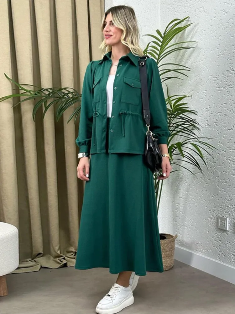 Fashion Solid Skirt Sets For Women Casual Loose Suit Long Sleeve Coat+High Waist Long Skirts 2024 Spring Elegant Chic Two Sets
Fashion Solid Skirt Sets For Women Casual Loose Suit Long Sleeve Coat+High Waist Long Skirts 2024 Spring Elegant Chic Two Sets