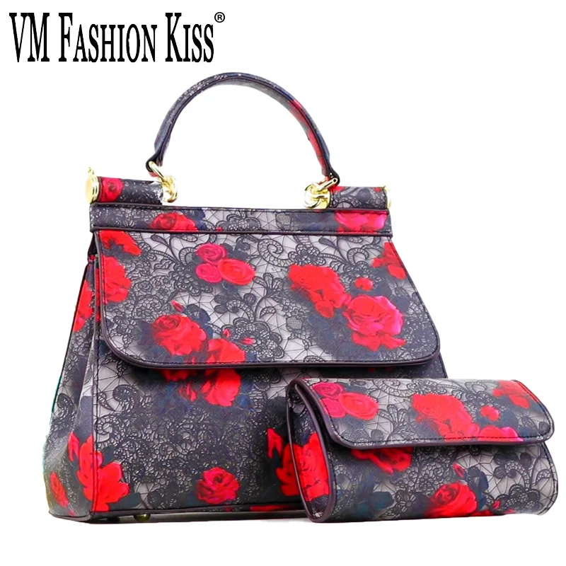 

VM FASHION KISS Microfiber Wallet Handbag Set 2024 Printed Metal Frame Top Handbag European And American Shoulder Crossbody Bag