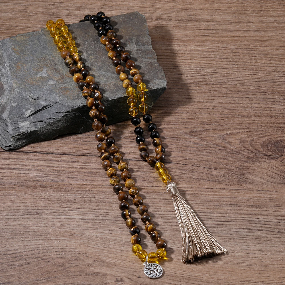 OAIITE Topaz Beaded 108 Mala Necklace Men Yellow Tiger Eye Meditation Yoga Prayer Jewelry Rudraksha Necklace Woman Sweater Chain
OAIITE Topaz Beaded 108 Mala Necklace Men Yellow Tiger Eye Meditation Yoga Prayer Jewelry Rudraksha Necklace Woman Sweater Chain
