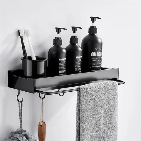 

Bathroom Shelf Shower Storage Rack Holder With Towel Rod Shampoo Tray Stand No Drilling Floating Shelf Organizer полка для ванно