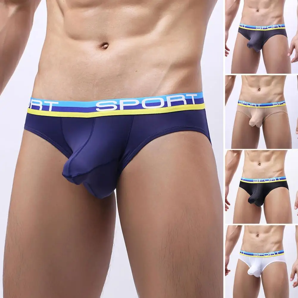 

Men Briefs U Convex Stretchy Breathable Underwear Mid Waist Anti-septic Contrast Color Elephant Nose Men Panties for Inner Wear