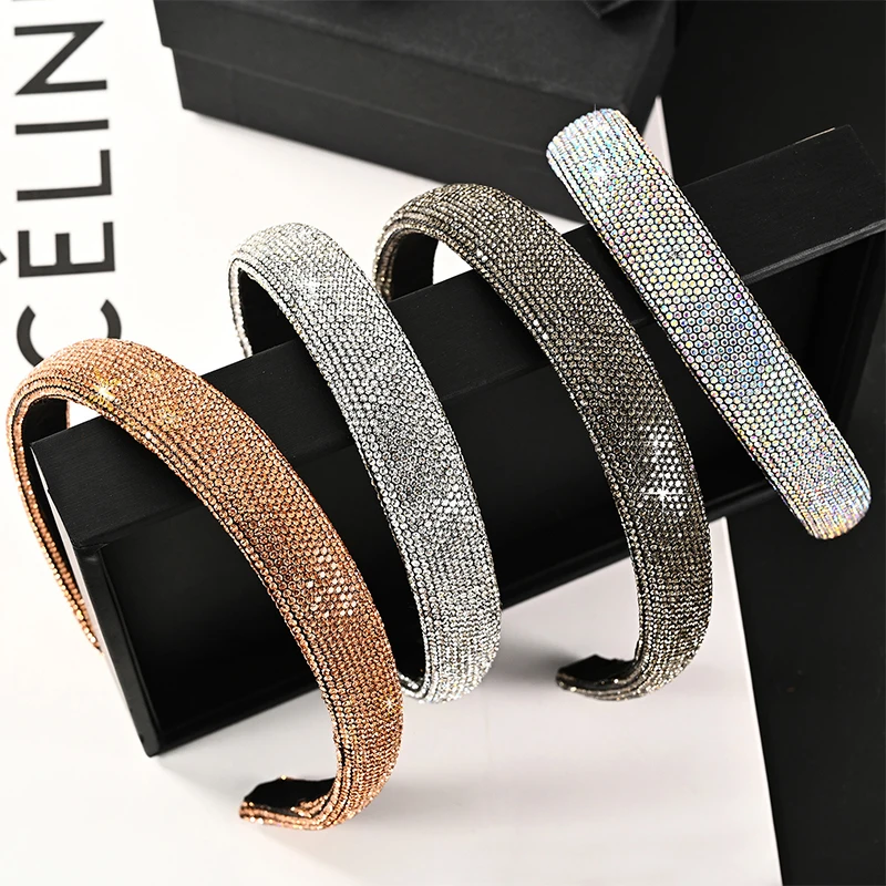 

Shiny Full Rhinestone Headbands Crystal Beaded Hairbands Sparkly Wide Hair Hoop Non-slip Headwear For Women Hair Accessories