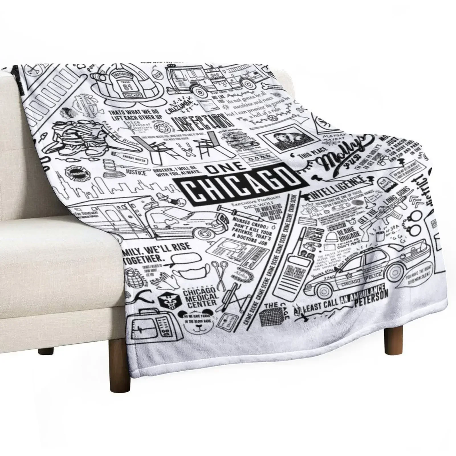 

ONE CHICAGO COLLAGE Throw Blanket Single Fluffy Shaggy Decoratives Cute Plaid Blankets