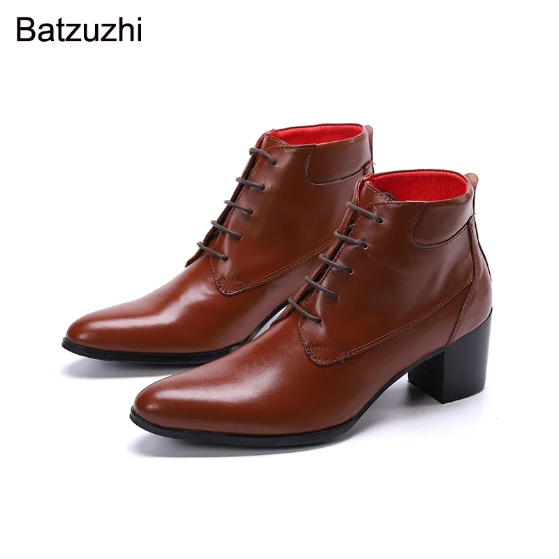 Ботинки Batzuzhi мужские на высоком каблуке 7 см, натуральная кожа, заостренный носок, на шнуровке, коричневые Бриджи/деловые, 38-46
Ботинки Batzuzhi мужские на высоком каблуке 7 см, натуральная кожа, заостренный носок, на шнуровке, коричневые Бриджи/деловые, 38-46