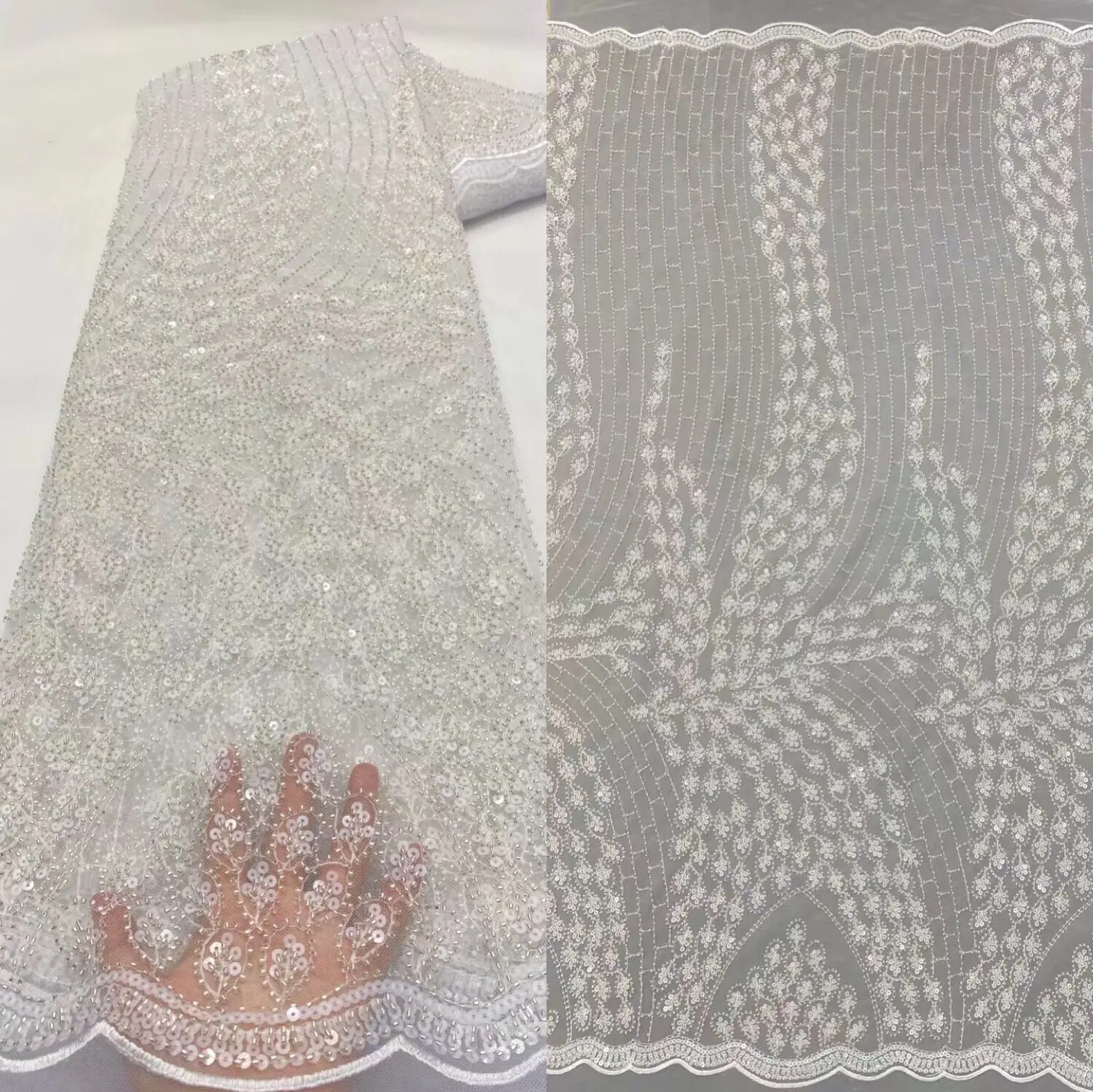 French Nigerian Laces Fabrics High Quality ZH-1099888 beaded Tulle African Laces Fabric for Wedding dress
French Nigerian Laces Fabrics High Quality ZH-1099888 beaded Tulle African Laces Fabric for Wedding dress