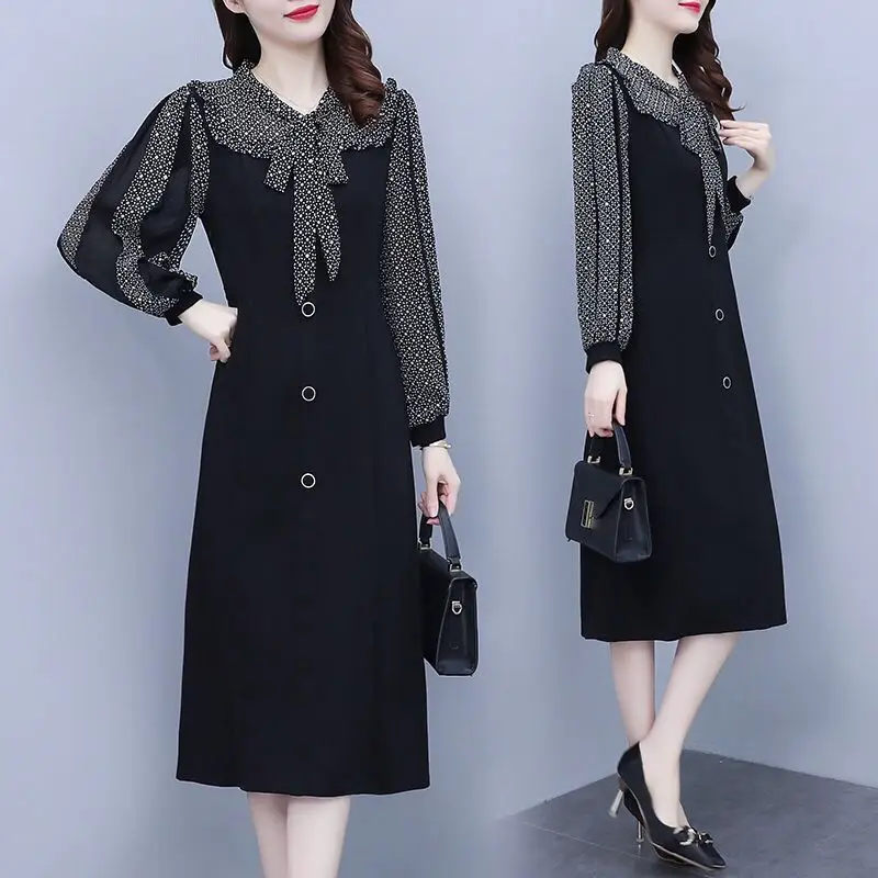 Autumn Oversized Office Lady Patchwork V-neck Long Sleeve Elegant Dress Ladies Spring Temperament Buttons Lacing Bow Midi Dress
Autumn Oversized Office Lady Patchwork V-neck Long Sleeve Elegant Dress Ladies Spring Temperament Buttons Lacing Bow Midi Dress