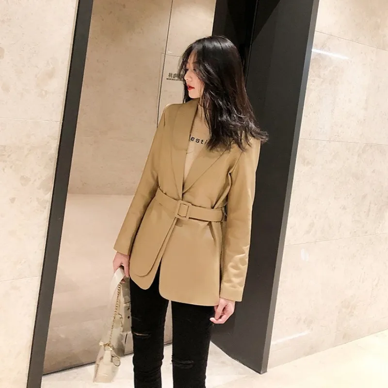 

2023Leather coat,Elegant Office Ladies Suit Coat Slim Sashes Genuine Leather Short Jacket Designer Luxury Sheepskin Outerwear Fe