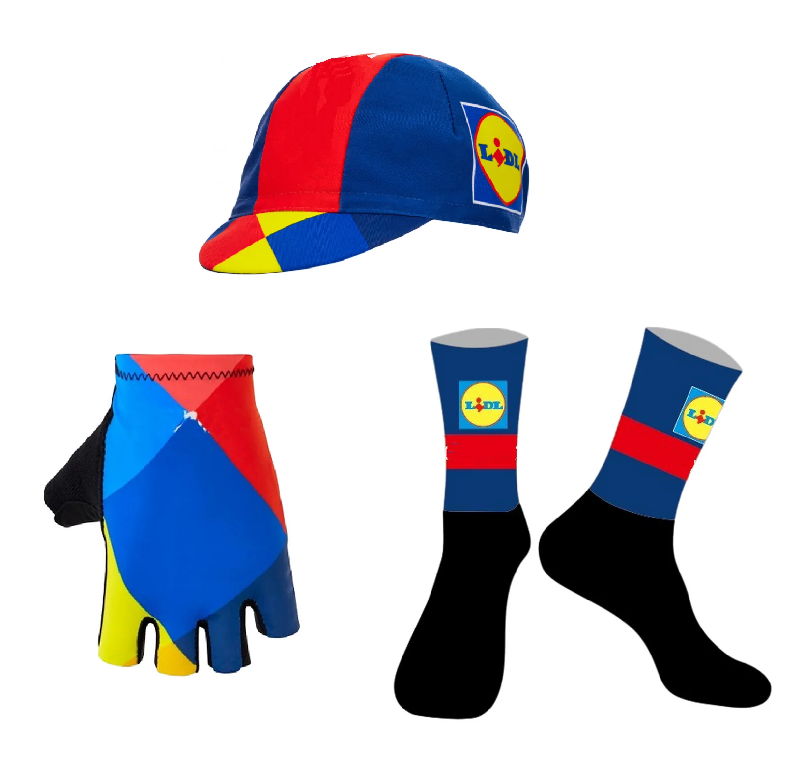

2024 LIDL TREKful Team One Pair Half Finger Cycling Gloves + ONE PAIR CYCLING SOCKS+Polyester Caps
