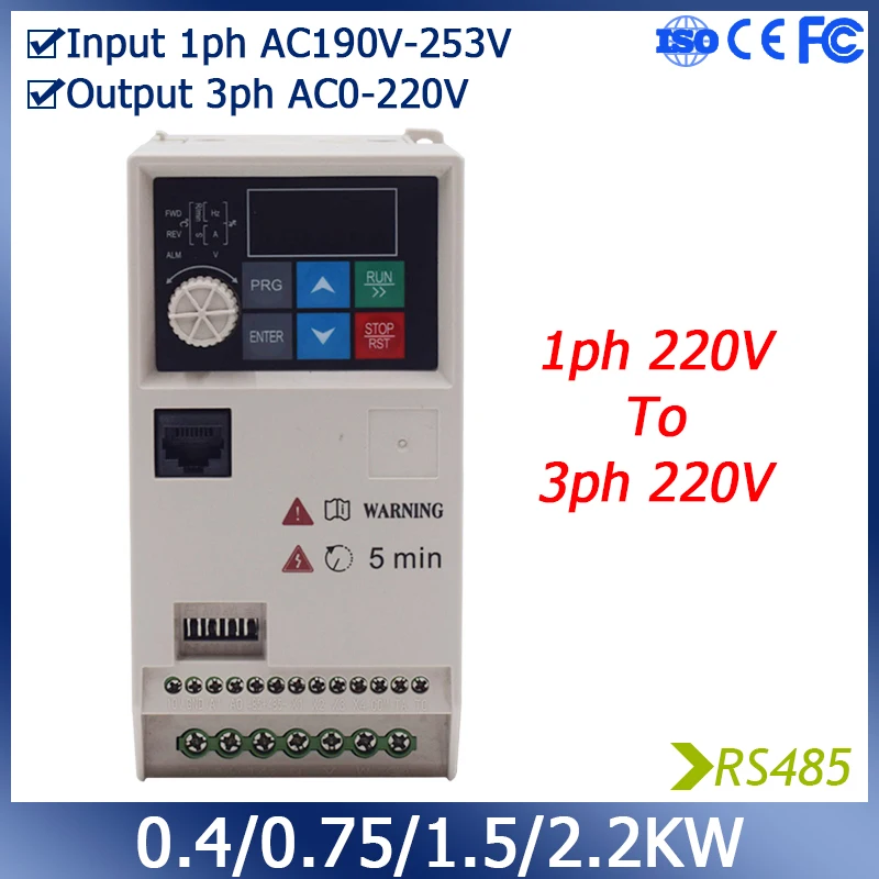 

VFD 220V Economy Inverter Input 1ph 220V Output 3ph 220V 0.75KW 1.5KW 2.2KW Motor Speed Controller Frequency Adjustment Driver