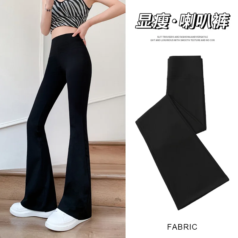 

Horseshoe pants Outwear Underlay Casual pants Spring and Summer High waisted Appear thin Elasticity Micro flared pants women