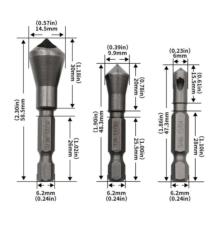 

3PCS 90 Degrees Countersink Bit Deburring Drill Bits Tapper Hole Cutter Hand Tools Wood Soft Metal Plastic Chamfer