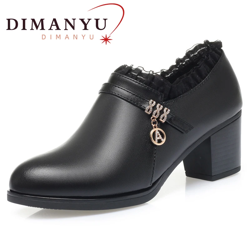 

DIMANYU Female Shoes Genuine Leather Fashion 2024 Spring New Mid-heel Women's Single Shoes Large Size Middle-aged Mom Shoes