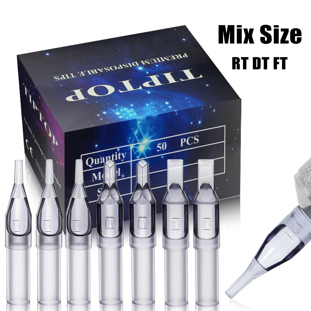

Mixed Sizes Tattoo Tips Sterile Disposable 3R 5R 7R 9R 3D 5D 7D 9D 5F 7F Tattoo Nozzle Tips Needle Tubes for Tattoo Grips Supply