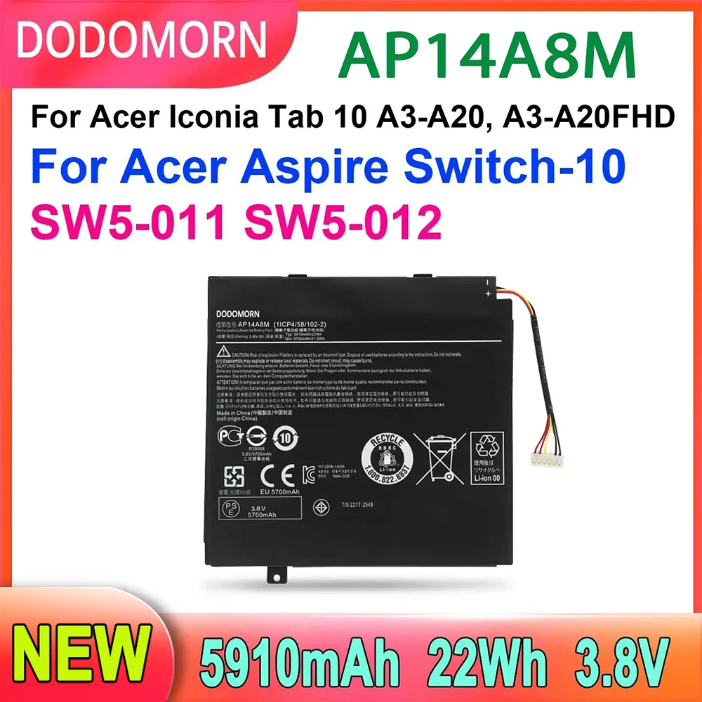 Новый высококачественный аккумулятор AP14A8M AP14A4M для Acer Iconia Tab 10, Φ/Aspire Switch 10/A3-A20/A3-A20FHD Series
Новый высококачественный аккумулятор AP14A8M AP14A4M для Acer Iconia Tab 10, Φ/Aspire Switch 10/A3-A20/A3-A20FHD Series