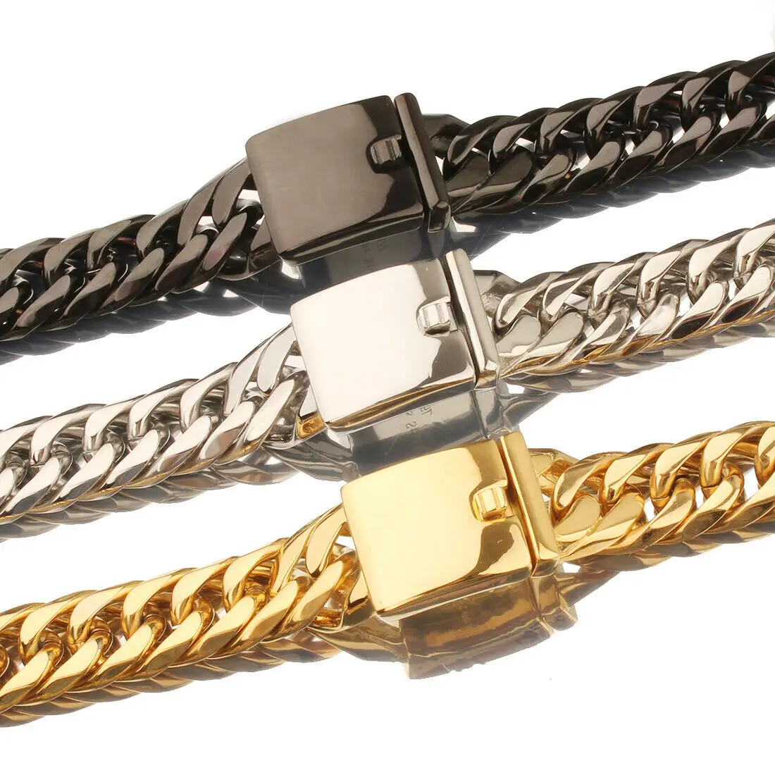 

Granny Chic 16mm Gold Tone/Black Color 316L Stainless Steel Curb Cuban Link Chain Necklace with Design Buckle for Men Women