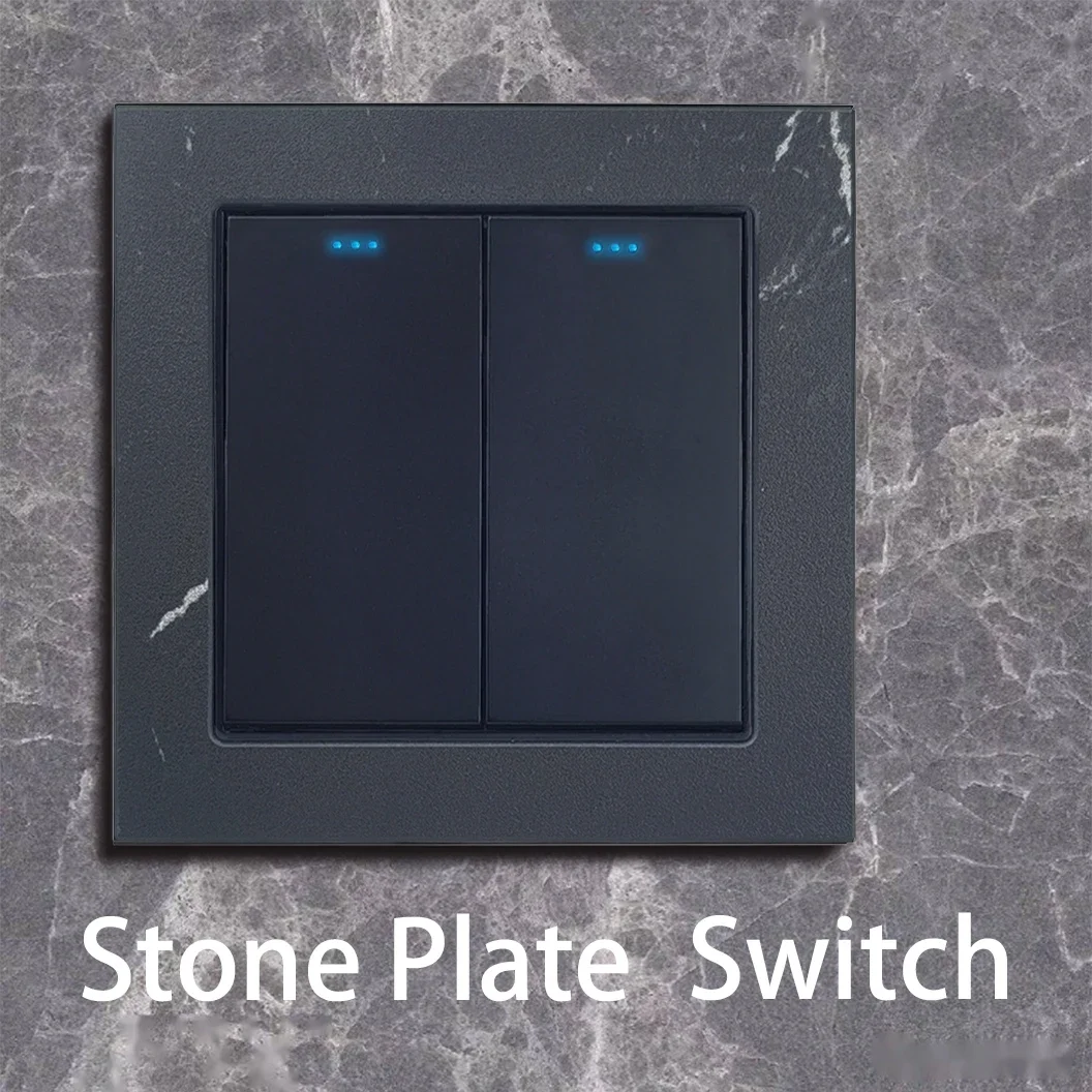 Wallpad 2 Gang Rocker Light Switch Double Wall Switch Black Marble Style Stone Plate LED Night Light 110-250V Universal
Wallpad 2 Gang Rocker Light Switch Double Wall Switch Black Marble Style Stone Plate LED Night Light 110-250V Universal