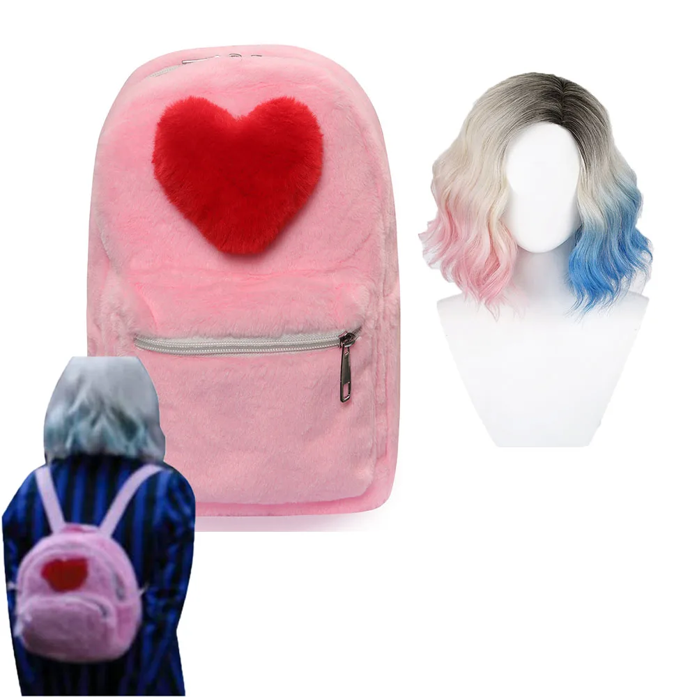 

Wednesday Adams Enid Cosplay Wigs Props Pink Backpack 3D Heart Print Girls School Bag School Bag Rucksack Travel Bagpacks