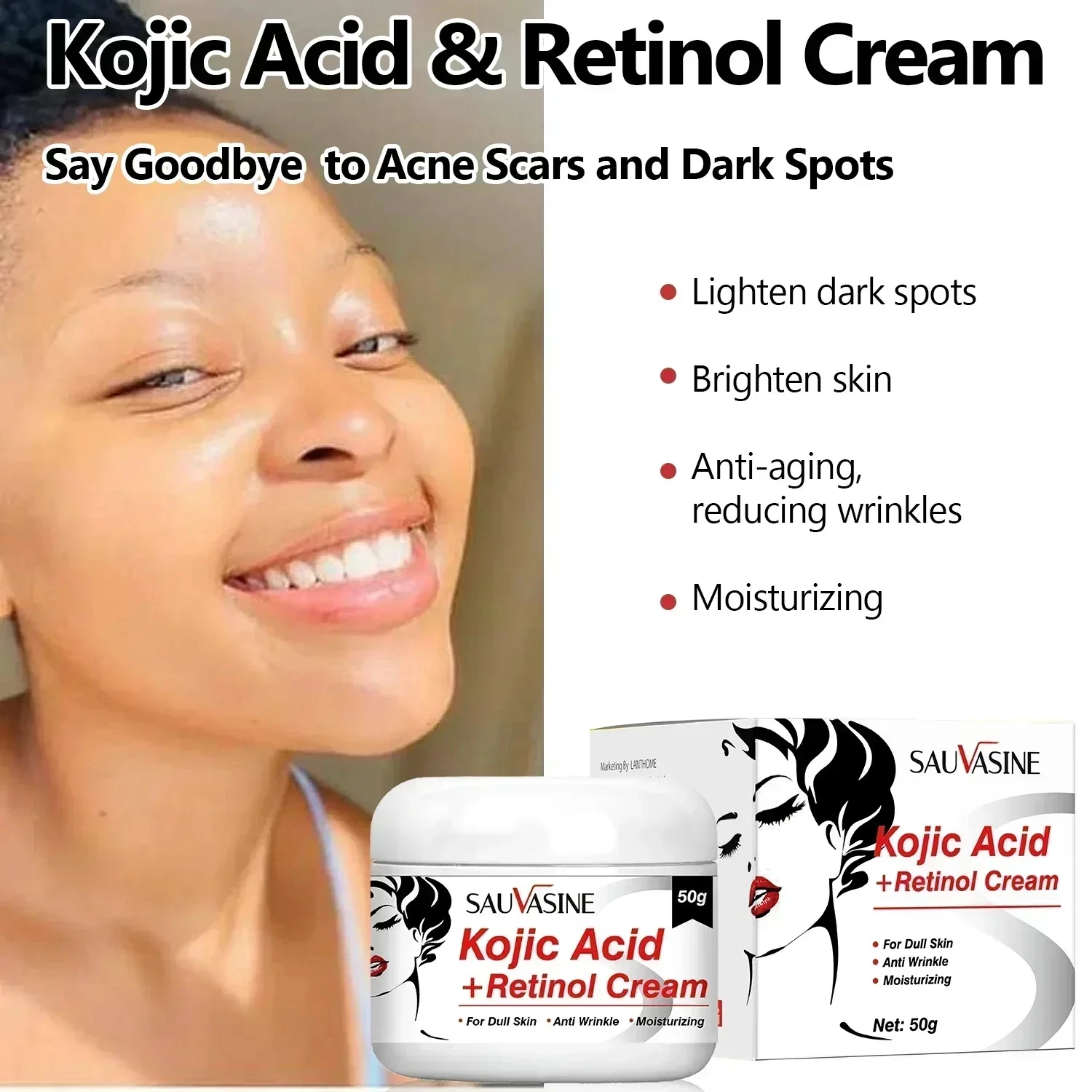 Kojic Acid Retinol Cream Skin Whitening Cream Remove Dark Spots Anti Aging Brighten Moisturizing Nourishing Facial Skin Care 50g
Kojic Acid Retinol Cream Skin Whitening Cream Remove Dark Spots Anti Aging Brighten Moisturizing Nourishing Facial Skin Care 50g