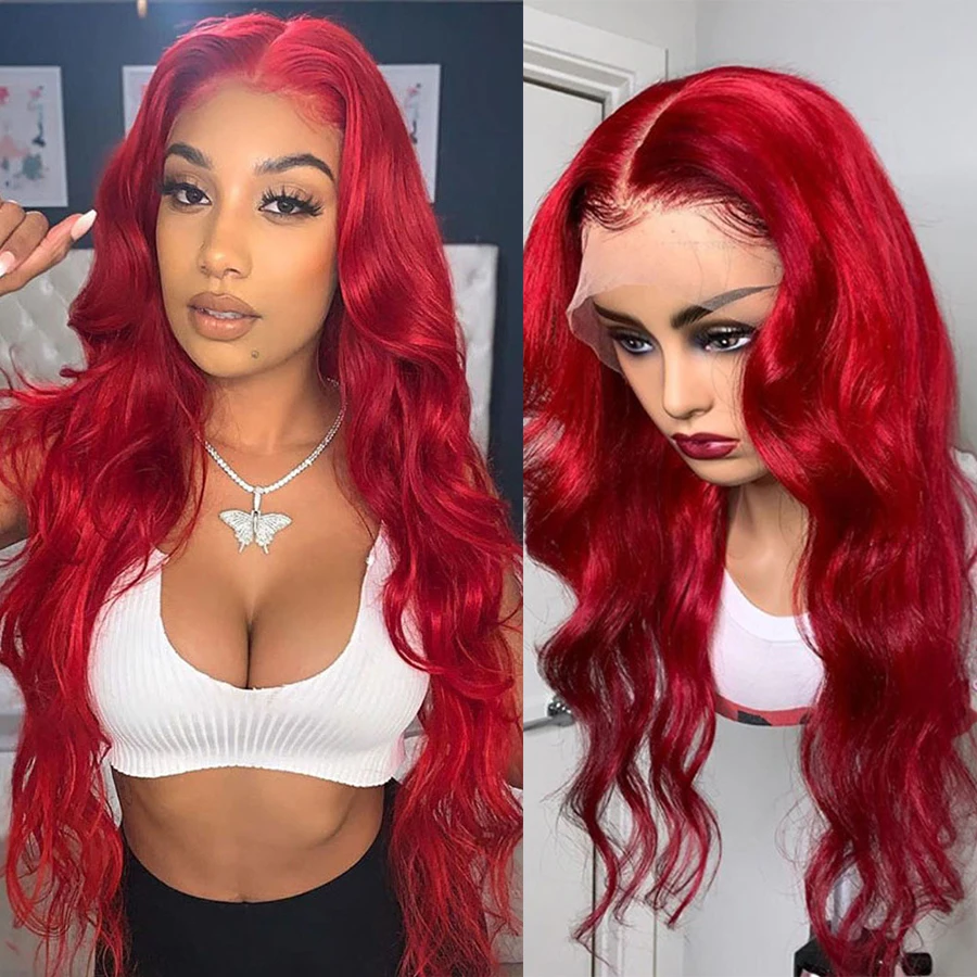 

Bombshell Fire Red Loose Wave Synthetic Lace Front Wigs Glueless High Quality Heat Resistant Fiber For Women Cosplay Wear Wigs