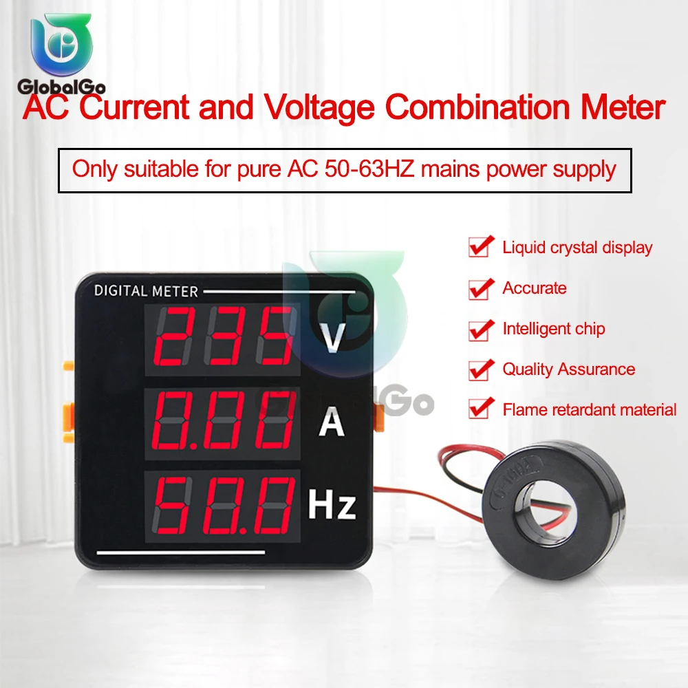 

AC Ammeter Voltmeter Three Display Current Voltage Frequency Meter AC50-500V AC0-120A 10-99.9Hz