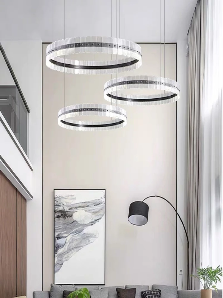 

Postmodern Minimalist Duplex Raised Living Room Chandelier Creative Dining Room Bedroom Circular Ring Combination LED Chandelier