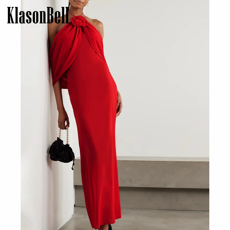 

4.2 KlasonBell Women's New Items Fashion Flower Halter Off-Shoulder Noble Elegant Maxi Dress Multiple Ways To Wear Split Dress