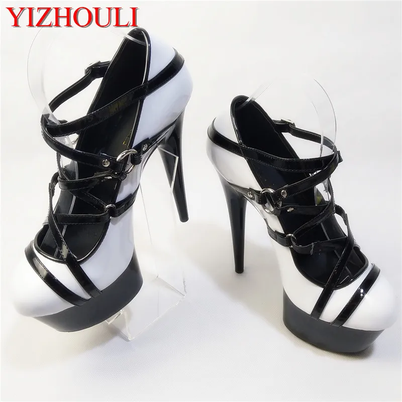 

Fashion Closed Toe Single Shoes Temptation Super-Elevation 15cm Women's Thin High Heels 6 Inch Cross-Tied Cover Heel dance shoes