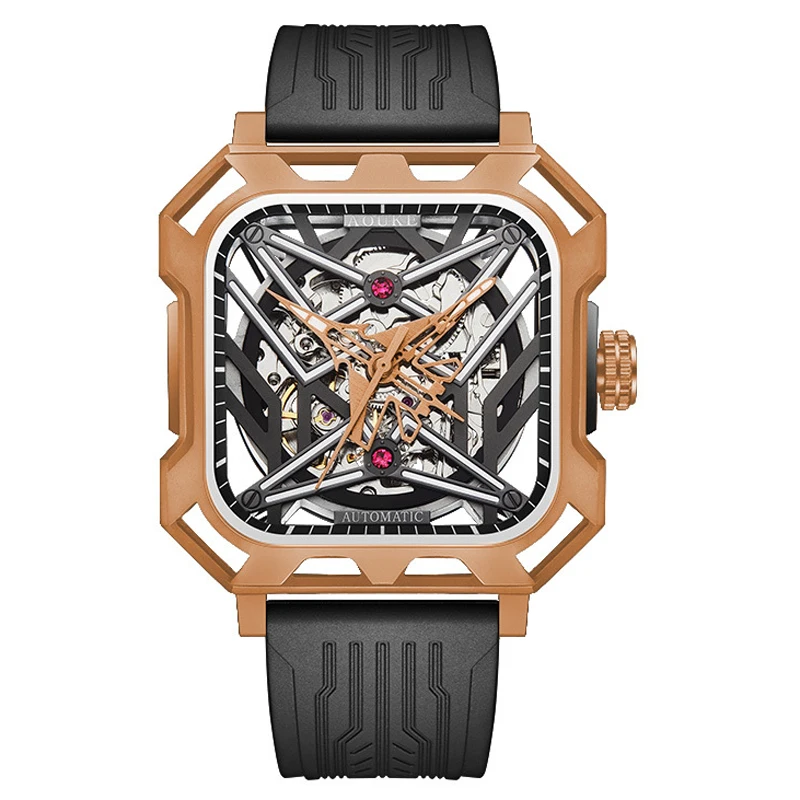 

New Aircraft Pointer Luxury Men's Wristwatch Waterproof Luminous Square Skeleton Automatic Mechanical Men Watch Reloj Hombre