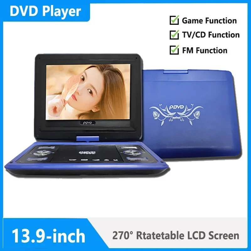 

13.9 Inch Portable Home Car DVD Player VCD CD Game TV Players USB Swivel Screen with Remote Controller Mobile DVD Media Player