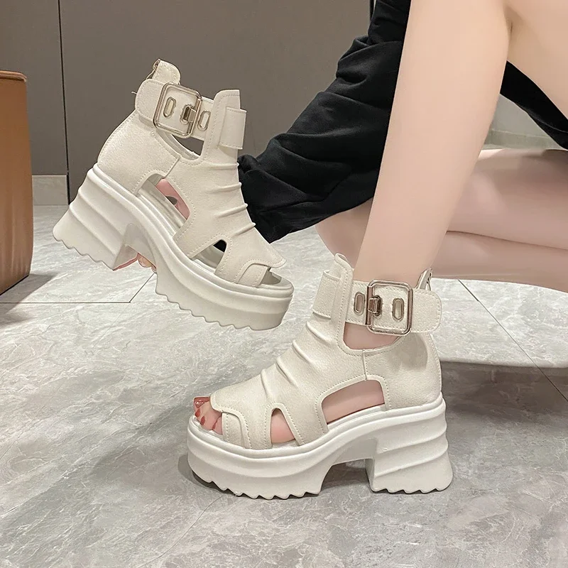 

Thick soled Roman sponge cake hollowed out cool boots, fish mouth high heels, summer casual and comfortable sandals for women