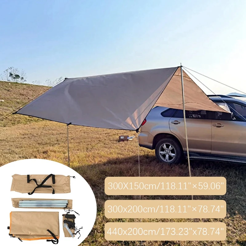 

Shelter Shade Camping Side Car Roof Top Tent Awning Waterproof UV Portable Tent Automobile Rooftop Rain Canopy Khaki