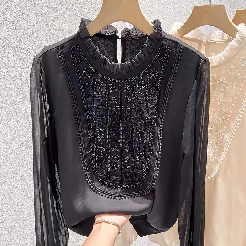 Luxury Beaded Sequined Acetic Acid Silky Shirts Blouses for Women's New Autumn Spring Long Sleeve Top Woman Clothing Camisas
Luxury Beaded Sequined Acetic Acid Silky Shirts Blouses for Women's New Autumn Spring Long Sleeve Top Woman Clothing Camisas