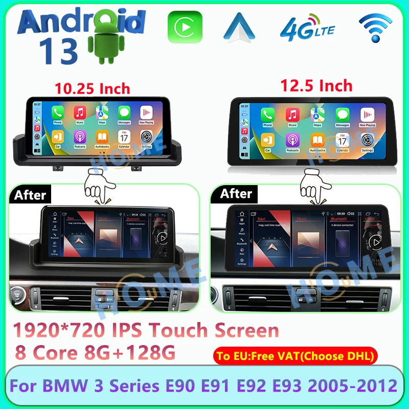 

10.25" 12.5" ID8 Android 13 For BMW 3 Series E90 E91 E92 E93 Car Carplay Monitors Multimedia Stereo Speacker Radio Player 4G SIM