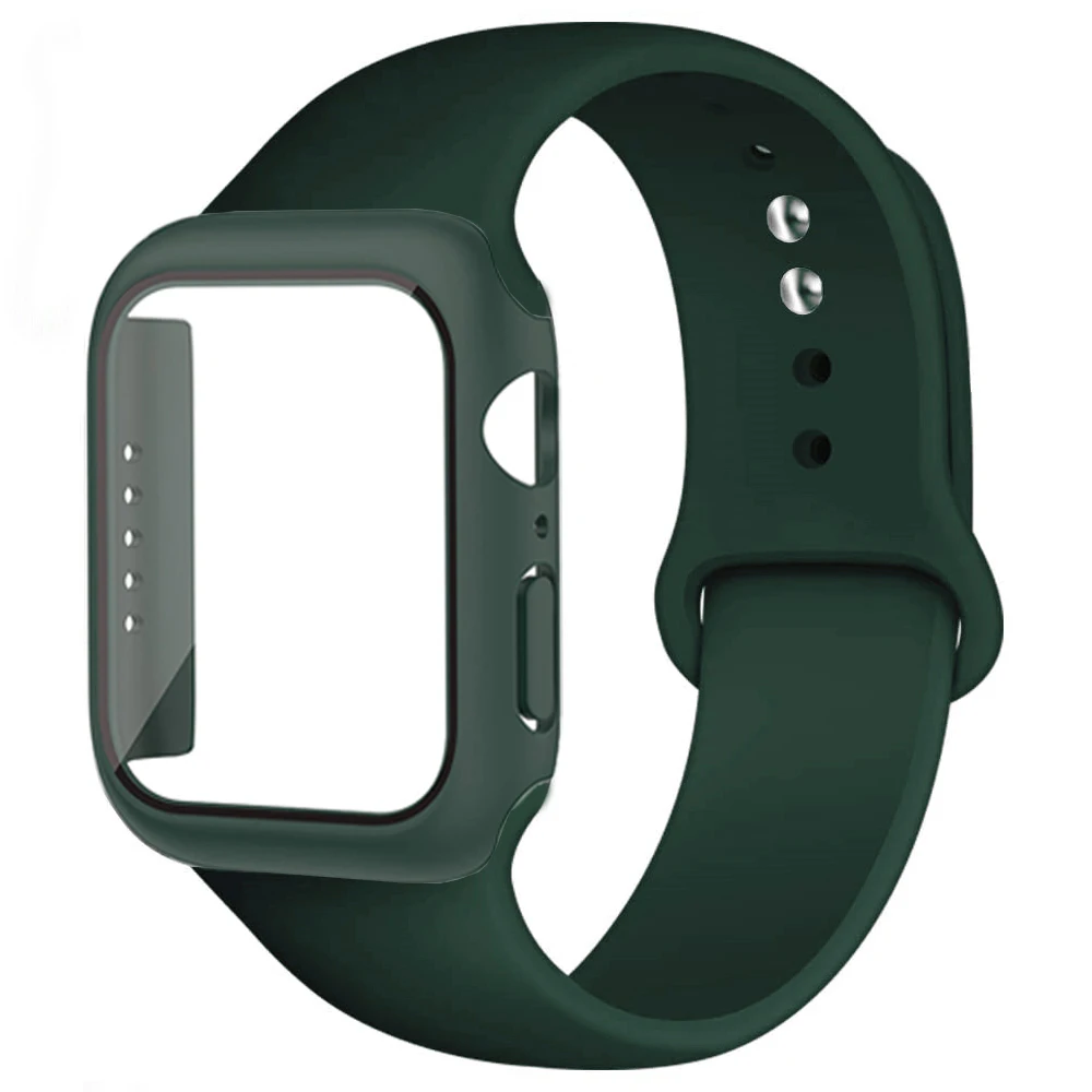 

Glass+Case+Strap For apple watch band 45mm 41mm 44mm 40mmm 38mm 42mm 44 45 mm Silicone correa bracelet iWatch 9 4 5 6 se 7 8