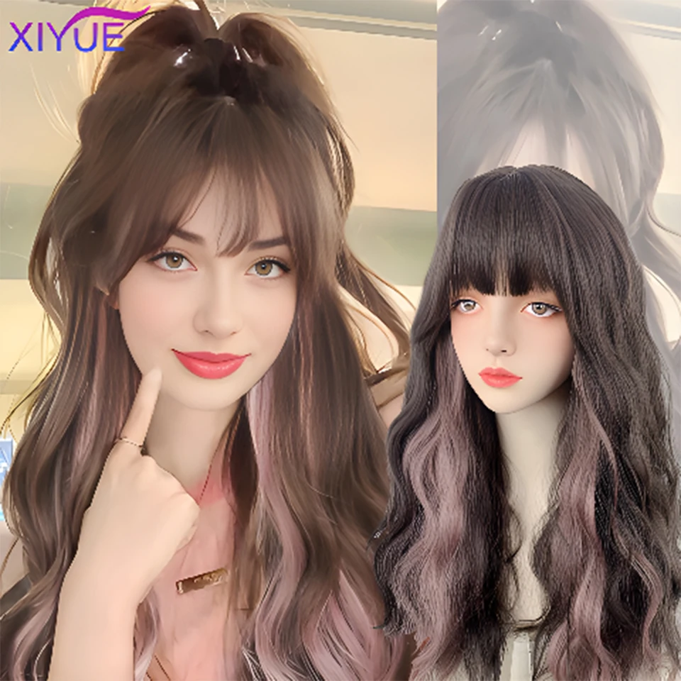 

XUTYE Wig Women's Long Hair Slightly Curled Cold Brown Spot Dyed Powder Fluffy Natural Wig Full Head Cover Fit Long Curly Hair