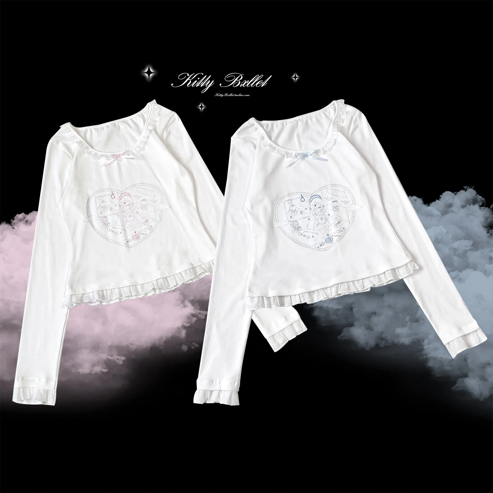 

Mine-Style Mass-Production Lace Comfortable Water Color Basic Top Long Sleeve T-shirt Women Girls Y2K Top Tees