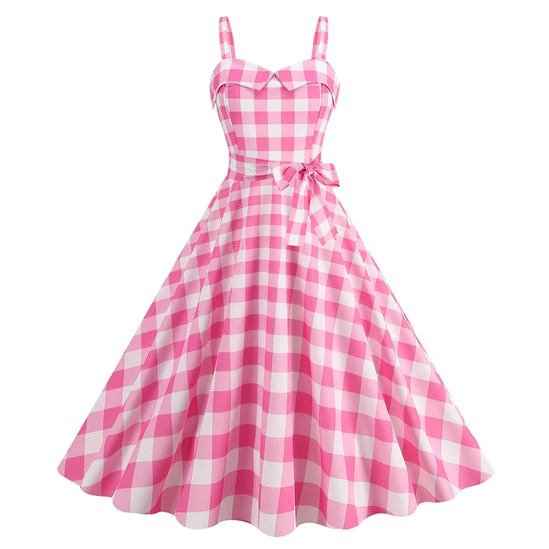 Pink Spaghetti Strap Plaid Polka Dot Print Dresses For Women 2024Summer Elegant Vintage 50s Rockabilly Swing Party Dress Vestido
Pink Spaghetti Strap Plaid Polka Dot Print Dresses For Women 2024Summer Elegant Vintage 50s Rockabilly Swing Party Dress Vestido