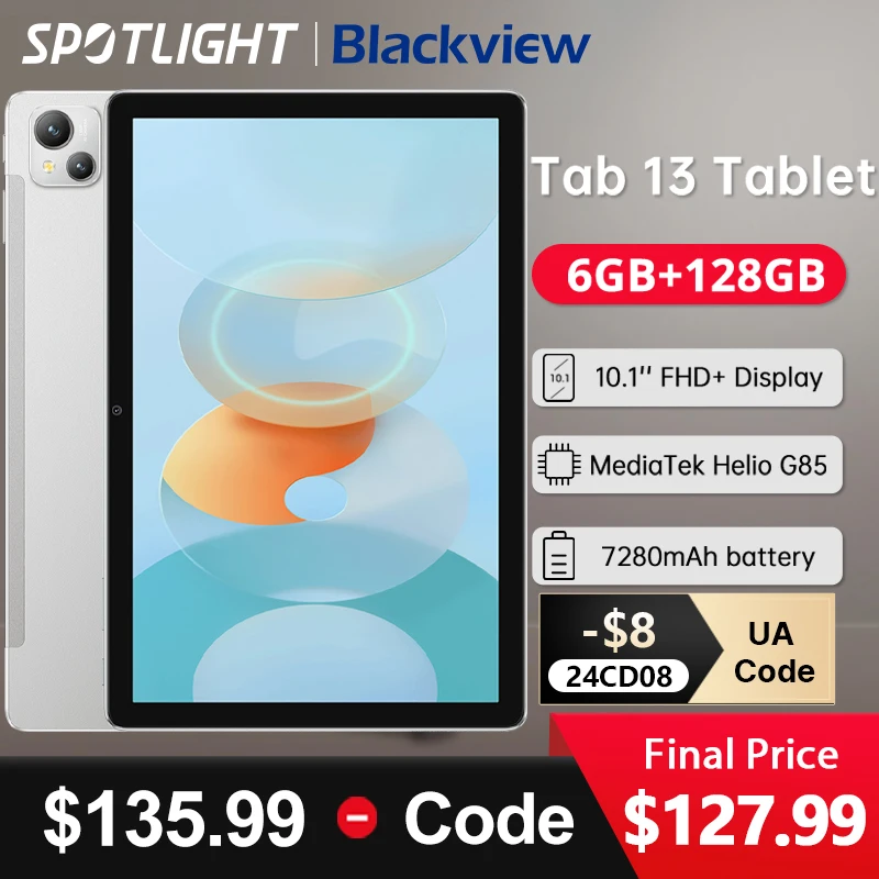 

【World Premiere】Blackview Tab 13 Tablet Pad 10.1'' FHD+Display 128GB MTK Helio G85 Octa core 7280mAh 13MP Camera Android 12