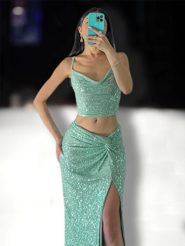 Two Piece Sets Summer Sequined Crop Top Maxi Skirt 2pcs Set Women High Street Elegant Party Outfit Sexy Tops Bodycon Long Skirt
Two Piece Sets Summer Sequined Crop Top Maxi Skirt 2pcs Set Women High Street Elegant Party Outfit Sexy Tops Bodycon Long Skirt