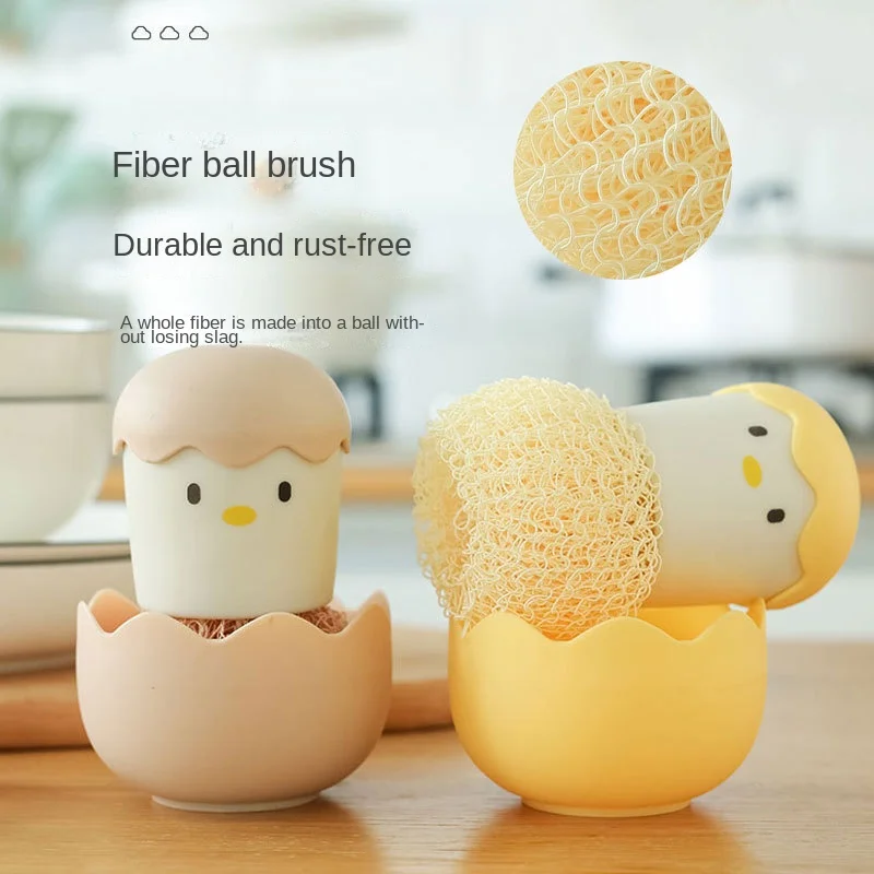 

Kitchen Dishwashing Cleaning Brush Eggshell Chicken Fiber Ball Pot Brush Detachable Handle Replacement Brush Head with Base