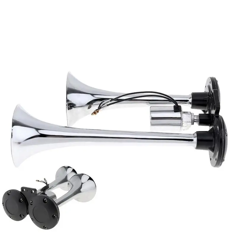 

Semi Truck Air Horn Super Loud Dual Trumpet Train Horns Kit Electric Double Tube Motorcycle Train Air Horn Impact Train Horn for