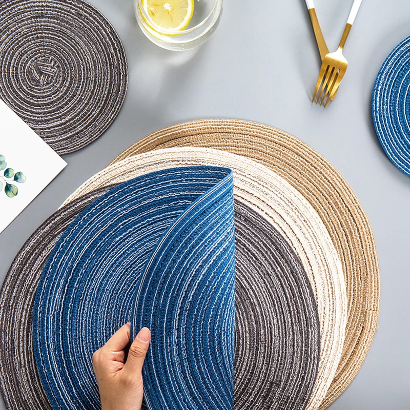 

Table Placemats Round Woven Linen Non-slip Placemat Coaster Insulation Padding Mug Cup Table Mat Home Decor Kitchen Accessories