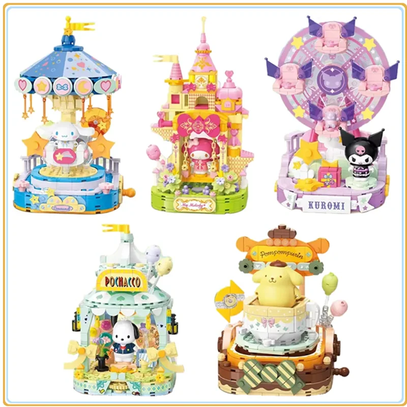 

Sanrio строительные блоки Kulomi красочный парк развлечений настольное украшение головоломка сборка модели игрушки подарок на день рождения для детей