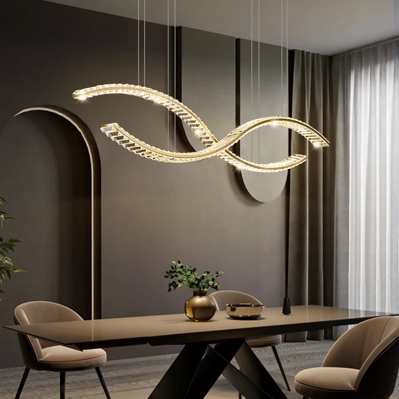 Modern Lustre Crystal Led Pendant Light Dining Room Luxury Wave Steel Pendant Lamp Bar Hanging Lamp Led Luminarias Lamp Fixtures
Modern Lustre Crystal Led Pendant Light Dining Room Luxury Wave Steel Pendant Lamp Bar Hanging Lamp Led Luminarias Lamp Fixtures