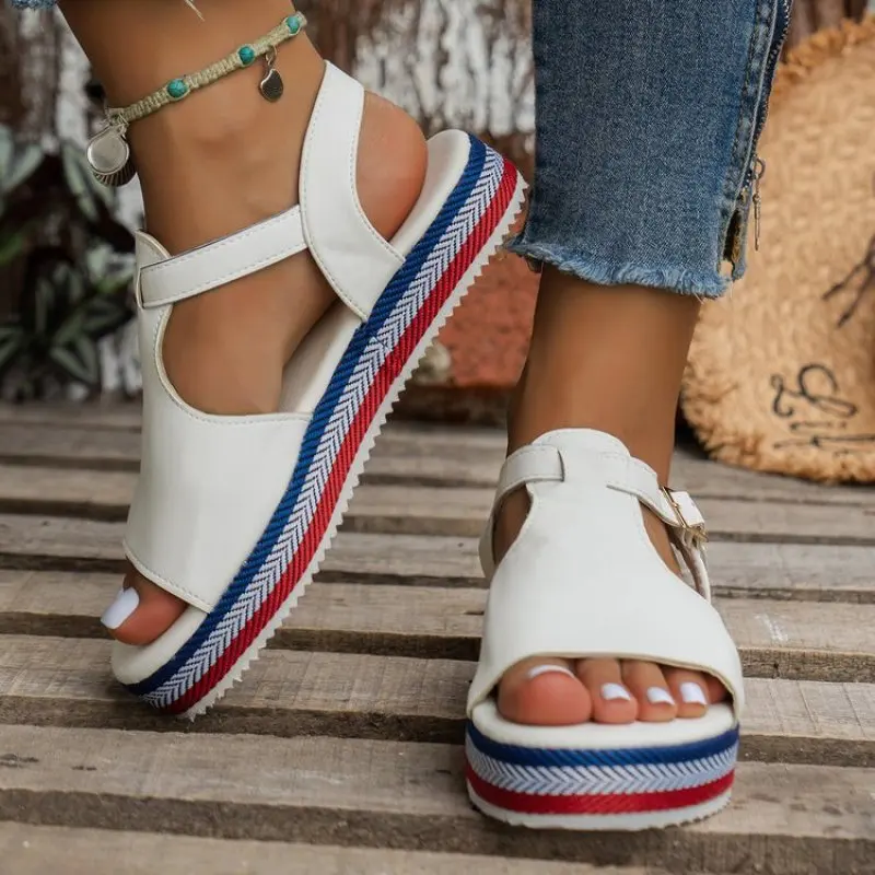 

2023 Women Wedge Sandals Summer Peep Toe New Plus Size 43 Female Shoes Solid Color Backstrap Comfortable Casual Women's Sandals